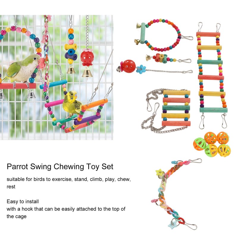 11pcs Parrot Swing Chewing Toy Set Bird Hanging Perches Toy
