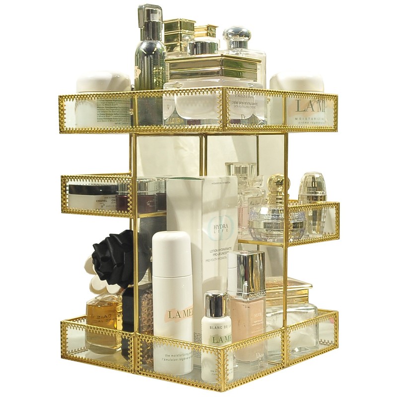 360 Degree Rotation Makeup Organizer Antique Countertop Cosmetic Storage Box
