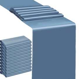 SINSSOWL 10PCS Dusty Blue Table Runner 12 X 108 Inches Wedding Satin Table Runner for Party Banquet Bridal Shower Baby Shower Conference Dining Room Table Decoration - Dusty Blue
