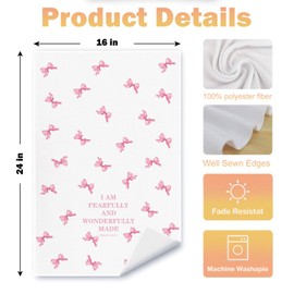 SkipTiger Pink Coquette Bow Christian Kitchen Towels, Psalm 139:14 Bible Verse Decor Dish Tea Towels for Kitchen, Faith Based Gifts Hand Towels for Bathroom Decor, 16x24 Inch