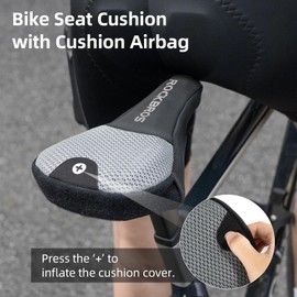 ROCKBROS Bike Seat Cushion with Cushion Airbag Anti-Slip Gel Bike Seat Cover for Kids Men Women Breathable & Waterproof Padded Bicycle Seat Cushion Cover for Road MTB Mountain Bike Large