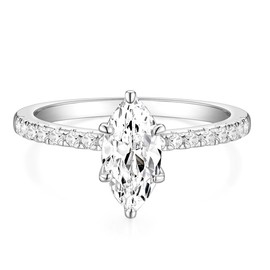 TIGRADE 2CT Engagement Ring for Women Marquise Cut Cubic Zirconia Wedding Band CZ Promise Anniversary Ring Size 3-10, Silver, Size 3