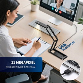 NetumScan 4K USB Book Document Camera & Webcam with Built-in Microphone & AutoFocus, USB Visualiser A3-Size, Built-in 3-Level LED, Foldable for Web Distance Learning&Teaching Compatible MacOS&Windows