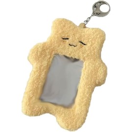 Yellow Cartoon Plush Photocard Holder with Keychain Pendant Kawaii Cat Cute Card Sleeve Student Wallets, Card Cases and Money Organizers
