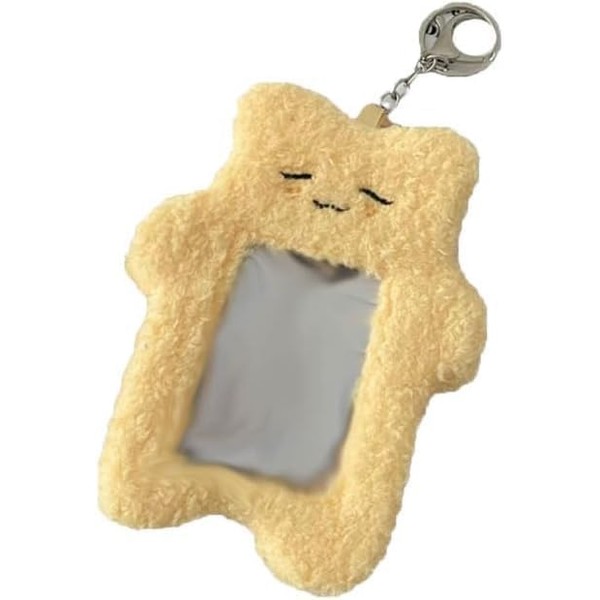 Yellow Cartoon Plush Photocard Holder with Keychain Pendant Kawaii Cat