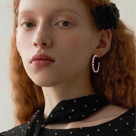 QLUYCKW Checkered Big Grid C Shape Hoop Earrings Colorful Chunky Shape Trendy Earrings Cute Candy Acrylic Resin Earrings Jewelry for Women (Thin Red)