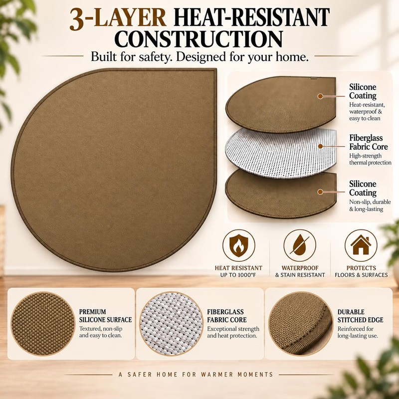 FLASLD Corner Wood Stove Mat 40×40 inch Fireplace Hearth Protector