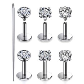 Yaalozei 18G F316 Titanium Flat Back Nose Ring Stud Piercing Jewerly Hypoallergenic Medical Implant Screw on Nose Ring Short Bar Screw in Tragus Helix Cartilage Earring Piercing Jewerly Women Men 6mm