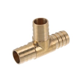 HEROFFIX Brass Hose Barb Fittings 13/16" t Shaped 3 Way Connector for Air Water Oil Gas Fuel 1 Pcs Gold Tone