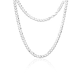 AKA Gioielli® - Flat Curb Chain 5.6 mm 925 Sterling Silver Rhodium-Plated - Silver Chain Necklace Men Women Length: 45 50 55 60 65 75 cm, Sterling Silver