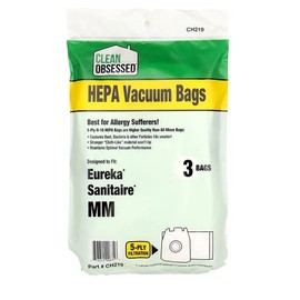 Clean Obsessed H-10 HEPA Bags Type MM Bags - Fits Eureka Mighty Mite Models 3670, 3680 & Sanitaire Models S3680 & 3680. - 3 Cloth HEPA Bags per package