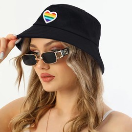 XYIYI 2 Pack Rainbow Heart Black White Unisex Bucket Hat for Women Men Summer Beach Fishing Hat Sun Hat