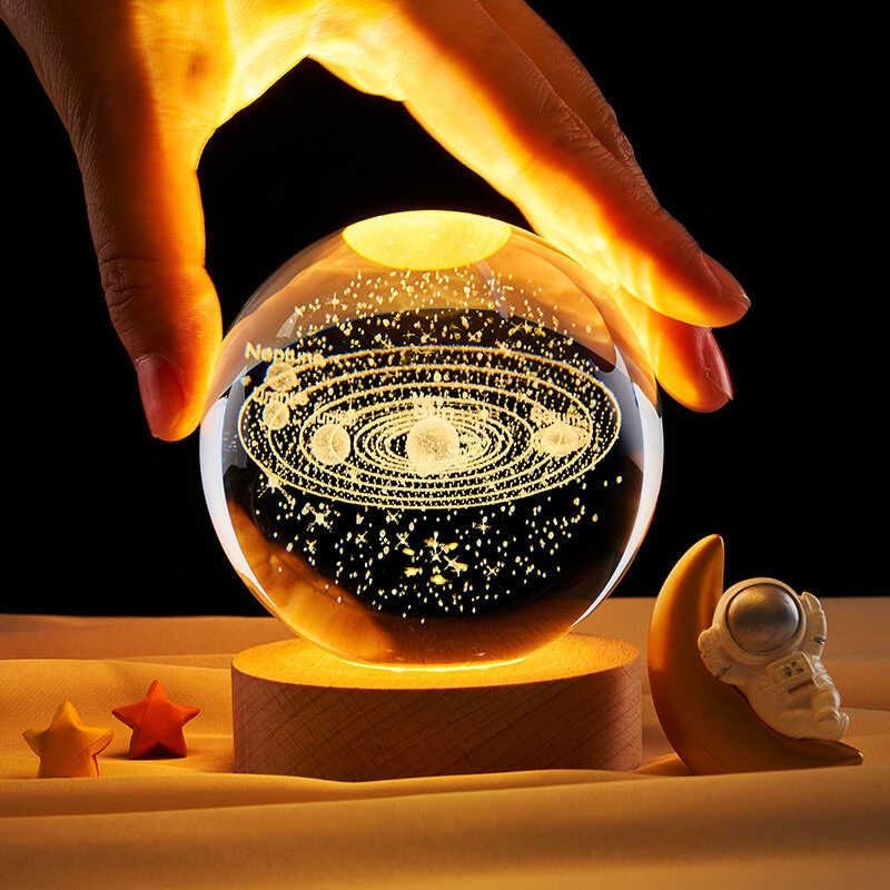 80mm Crystal Solar System Planet Globe, 3D Laser Engraved Sun