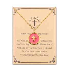 BEKECH Cross Pendant Necklace First Communion Gifts Baptism Communion Confirmation Gifts Faith Religious Christian Gifts (red)