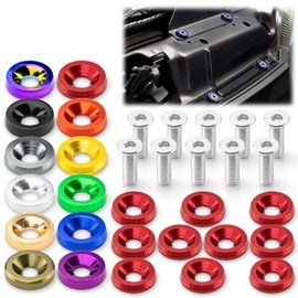 EZAUTO WRAP 10pcs Green Billet Aluminum Fender Bumper Washer Bolt Engine Bay Screw Dress Up Kit JDM M6x15mm 6061 T6-Grade