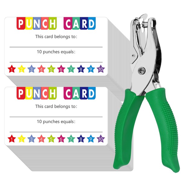 200 PCS Punch Cards, Incentive Card with Handheld Puncher Kit Star Shaped Incentive Loyalty Reward Cards Boost Creativity & Skills Development for Business, Classroom, Students Behavior, 3.5” x 2”