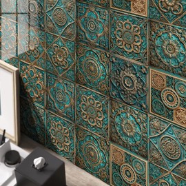 Alwayspon Moorish Wall Tile Sticker Transfer Peel and Stick, Self-Adhesive Vinyl Backsplsh Tile Decals for Kitchen Bathroom, 4x4inch/10x10cm 24Pcs, T031