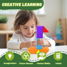 Pairez Toys Magnetic Blocks for Toddlers 3-5, Large Magnetic Building Blocks Set, Colorful Stacking Blocks in 7 Fun Shapes, Preschool Learning Kit, Montessori & Sensory Toy for Kids Ages 3+ (14PCS)