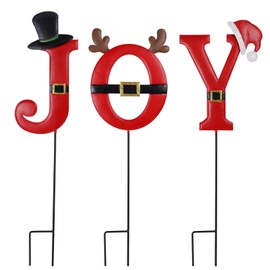FORUP Joy Christmas Decorations, 3 Pcs Christmas Garden Stakes, Metal Stakes Christmas Outdoor Decorations, Joy Decor for Christmas Lawn Yard Decorations