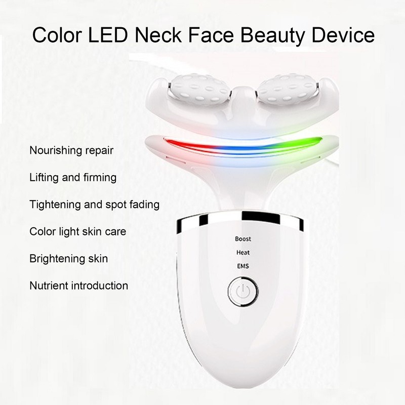 LED Neck Face Beauty Device with Detachable Massage Roller Heating