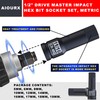 Aiourx 1/2" Drive Master Impact Hex Bit Socket Set, SAE,