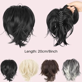 RUNRAYAY Ponytail Extension, Claw Clip in Straight Hair, Bun Messy Bun Short Ponytail with Hair Pieces for Women, Fake Hair Bun DIY Styles, Black
