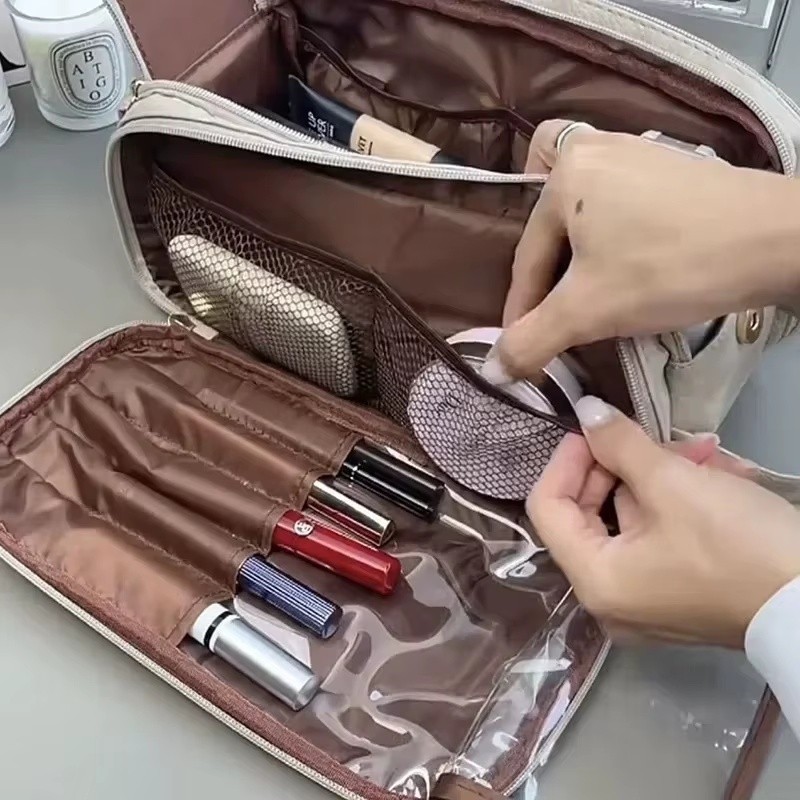 Large Stand Up Makeup Bag ,Travel Makeup Bag with Foldable