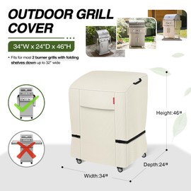 Porch Shield 34W x 24D x 46H inch Premium Gas Grill Cover Up to 32 inch, Waterproof and Fade Resistant 600D BBQ Covers for Weber, Brinkmann, Char-Broil and More, Light Tan
