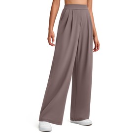 G4Free Women's High Waisted Work Pants with Pockets Front Pleated Dressy Casual Yoga Trousers Comfy Stretch Slack Travel (Taupe,L,29")