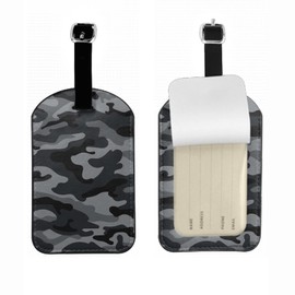 Zoczos Camouflage Suitcase Tags Identifiers Repeats Seamless Pattern Black Gray Hunting Woodland Design PU Leather ID Label for Women Men Travel Baggage Bag Tags Set, 1 Pack