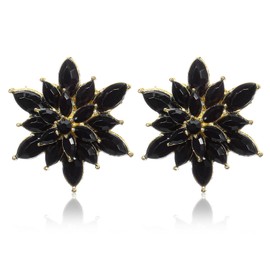 Ymapinc Black Crystal Flower Earrings for Woman,Large Sparkly Rhinestone Studs Black Gold Crystal Rhinestone Floral Cluster Design Bridal Wedding Party Prom Formal Events