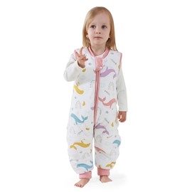 MIKAFEN Baby Winter Sleeping Bag with Feet,100% Cotton Kids Sleeping Bag 2.5Tog with Legs, Whale Rainbow 90cm/3-4years