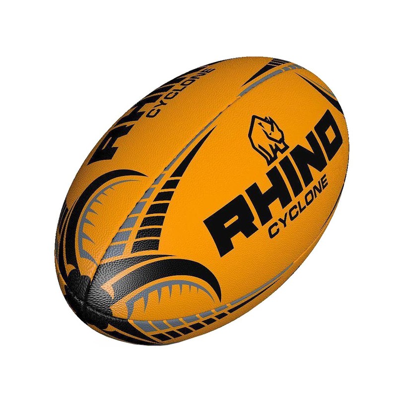 Rhino Cyclone XV Training Rugby Ball, Fluo Orange, Size 3