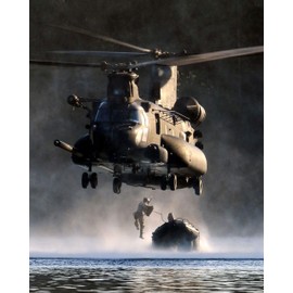 Military Helicopters-Poster Prints Set (2)- 8 x 10"s" Wall Decor-Ready To Frame. Apache- Ready to Fire & Chinook Dropping Special Ops. Home-Office-Military Decor. Perfect Gift for Man Cave-Bar-Garage.