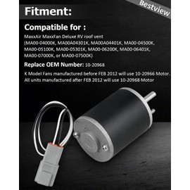 10-20968 RV Roof Vent Fan Motor Compatible with Maxxfan MaxxAir Deluxe, 12 Volt D-Shaft Exhaust Motor, Direct OEM Fit Replaces 1020968