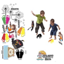HK Studio Education Floor Decal for Classroom Decor - Dynamic Funny Squat, High Five, Push Wall for Boosting Gross Motor Skills - Sensory Path - Indoor School Montessori Gym