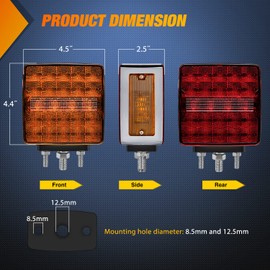 Nilight Square Double Face Fender Pedestal Light 2PCS 52LED Amber Red Brake Turn Marker Tail Light w/ 3 Studs Mount for Mack Kenworth Freightliner Truck Towing Trailer