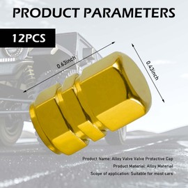 Zikefest 12PCS Tire Valve Stem Caps, Anodized Aluminum Tire Valve Caps, Car Stem Covers Accessories, Universal for Cars, Trucks, Motorcycles, Bikes (Gold)