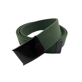 WAUNEE Canvas Belt Web Belt Military Belt Golf Belt Uniform Belt with Black Flip-Top Buckle and Tip Waist Size Up to 55" Long Black Buckle (OLIVE)