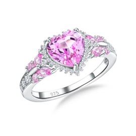 RANDES Pink Engagement Ring Sterling Silver Heart Rings for Women Butterfly October Birthstone Ring Pink Sapphire Promise Wedding Ring Size 10