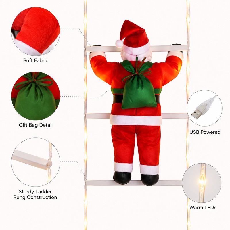 Climbing Santa Claus Christmas Decoration with Warm LED Lights &