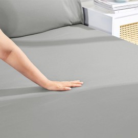 AR Ware Double Fitted Sheet Non Iron Wrinkle, 25cm Deep Ultra Soft Microfiber Elastic Fitted Bed Sheets Easy Care, Fade Resistant (Grey)