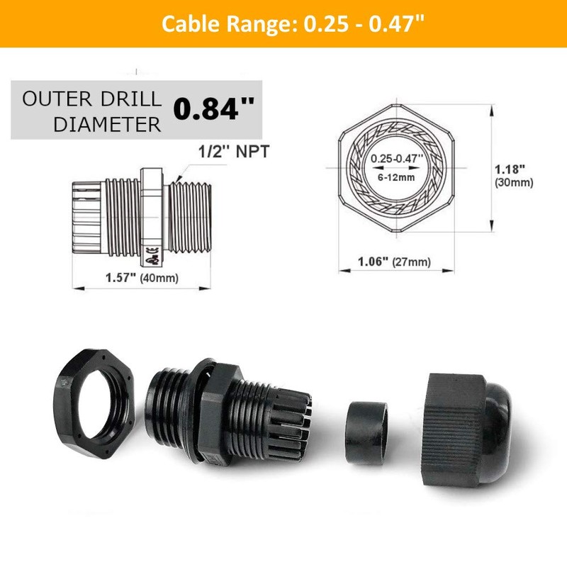 MGI SpeedWare Strain Relief NPT Nylon Cord Grip Cable Glands