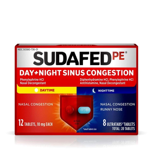 Sudafed PE Day + Night Sinus Congestion Tablets - 20 ct, Pack of 4