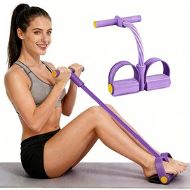 New Pedal Resistance Band with Handle – 6-Tube Elastic Yoga Puller for Full Body Workout, Non-Slip Foot Pedal & Ergonomic Handles, Home Gym for Legs, Arms, Abs, Glutes – Women Fitness (Purple)