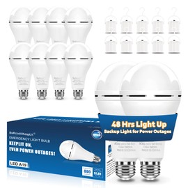 BoRccdit KeepLit 10 Pack Emergency Rechargeable Light Bulbs, 48H Long Lasting & 3 Brightness Power Outage Light Bulbs,12W 5000K Battery Backup Emergency Light Bulbs for Home Power Failure Hurricane