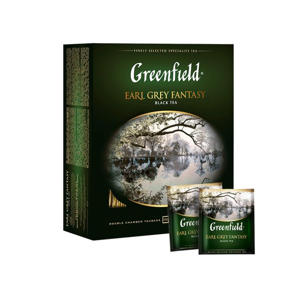 Greenfield Earl Grey Fantasy Сlassic Collection Black Tea Finely Selected Speciality Tea 100 Double Chamber Teabags With Tags in Foil Sachets