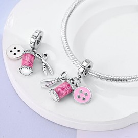 CYCUFF 925 Sterling Silver Charms Suitable for Charm Necklaces, Bracelet Pendants Beads Jewellery Gift for Women Family Friends (Scissors & Buttons Spool Charm)
