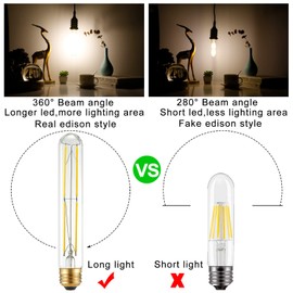 LiteHistory T10 LED bulb 6W Equal E26 LED Bulb 60 Watt dimmable Neutral White 4000K E26 Edison Bulb AC120V 600lm tubular light bulb T9 for Rustic Pendant,Island,Chandeliers,Wall sconces Pack of 6