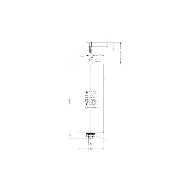 LORTECH Motor Capacitor 450V, 2µF to 50µF, Cable Connection (50µF,